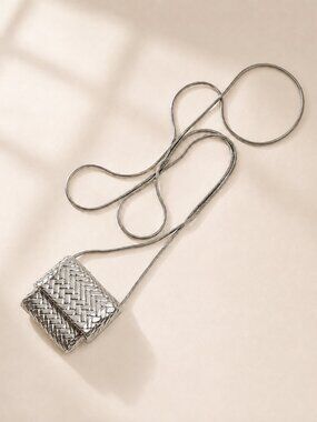 ✨ Silver-Tone Long Pendant Necklace Woven Geometric Statement Chain